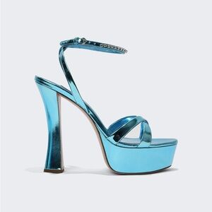 MIU MIU DÉCOLLETÉ BEJEWELED LEATHER PLATFORMS IN CIELO BLUE